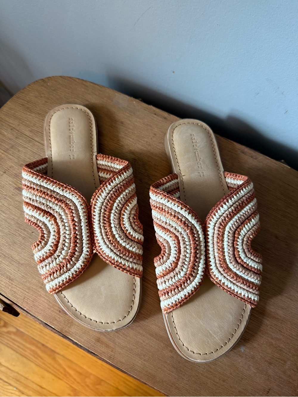 Salt + umber Woven Slide Sandals in Cream & Tan - Women's Slip-On 11